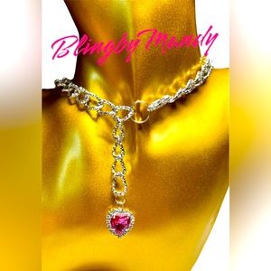 Bold chunky collar/choker dangle silver necklace